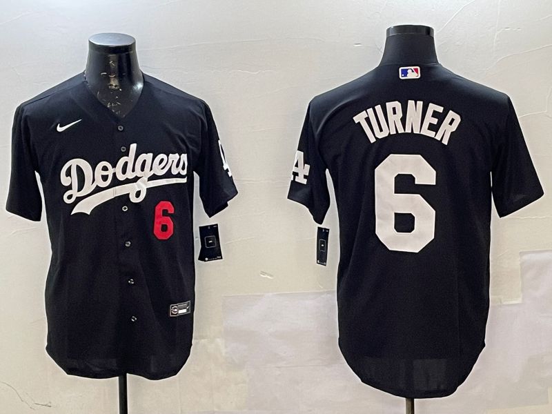 Men Los Angeles Dodgers #6 Turner Black Game 2025 Nike MLB Jersey style 5